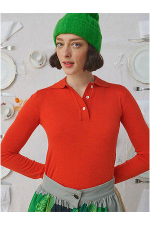 Mii Full Sleeve Embroidered Polo Sweater Orange
