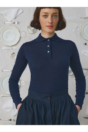 Mii Full Sleeve Embroidered Polo Sweater Navy