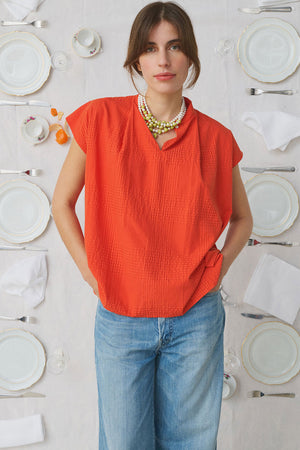 Mii Anne Handwoven Cotton Silk Top Orange