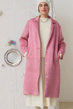 Mii Doniv Embroidered Silk Kantha Coat Pink