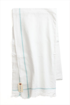 Auntie Oti White and Green Edged Tablecloth