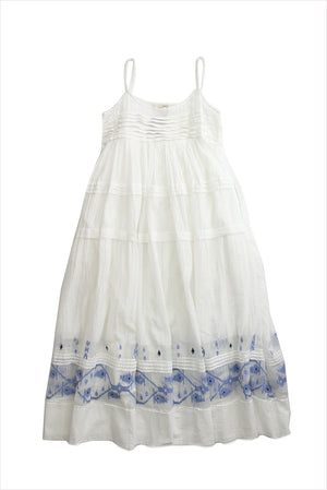 Injiri Amber 90 Sundress White with Blue Embroidery