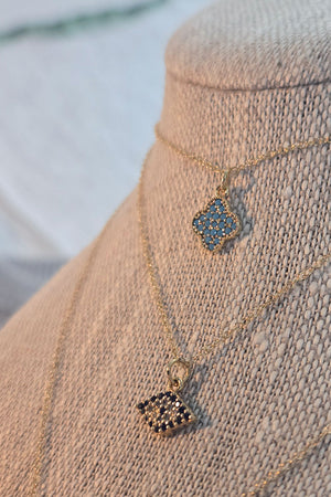 Turquoise Pave Quatrefoil Necklace
