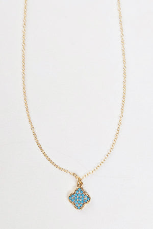 Turquoise Pave Quatrefoil Necklace