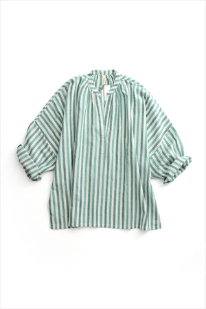 Two New York Long Sleeve Stripe Shirt Green White Stripe
