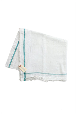 White Towel Large Teal Stripe