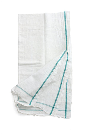 White Towel Large Teal Stripe