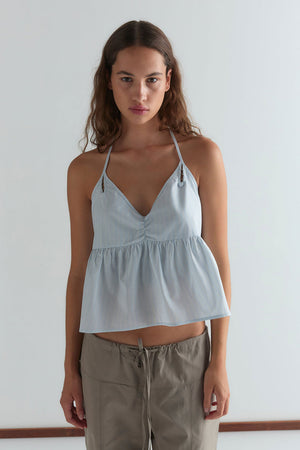Deiji Studios Keyhole Halter Top Powder Blue Stripe