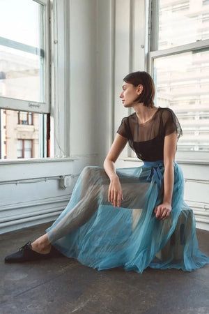 Louiza Babouryan Silk Satin Dress Teal Black
