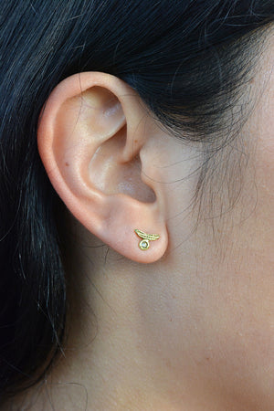 White Diamond Dot Textured Crescent Studs