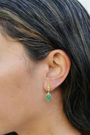 Emerald Pear Shaped Cabochon Drop Earrings
