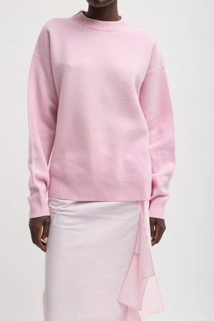 Tibi Wool Crewneck Easy Pullover Pink