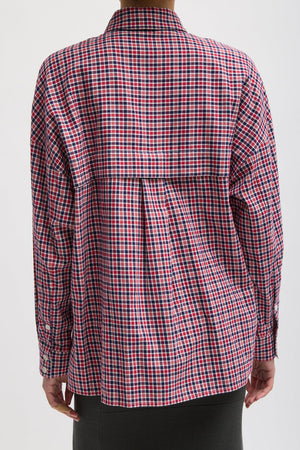Tibi Flannel Oversized Shirt Red Multi