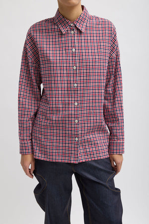 Tibi Flannel Oversized Shirt Red Multi