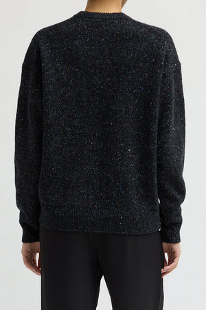 Tibi Speckled Tweed Easy Pullover Black Multi