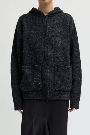 Tibi Speckled Tweed Zip Up Jacket Black Multi