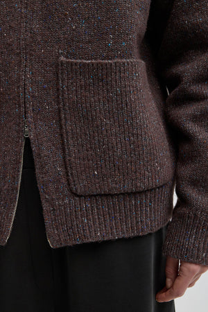 Tibi Speckled Tweed Zip Up Jacket Brown Multi