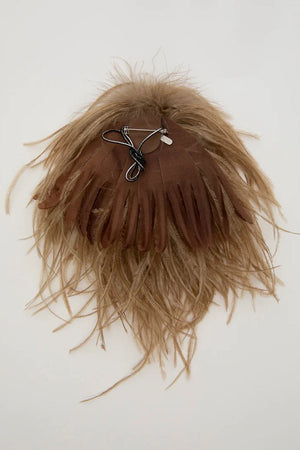 Indress Meryl Ostrich Feather Brooch Camel