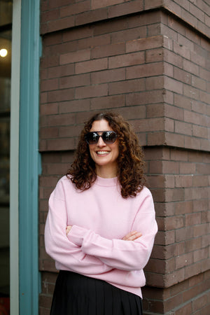 Tibi Wool Crewneck Easy Pullover Pink