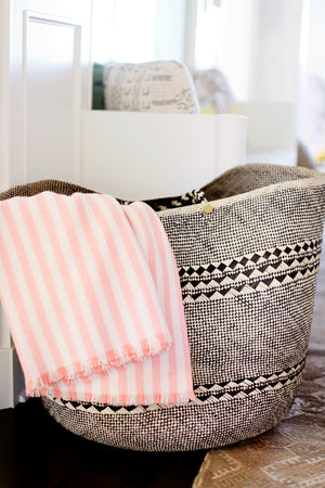 Cashmere Throw Striped Ivory and Pink Flamingo