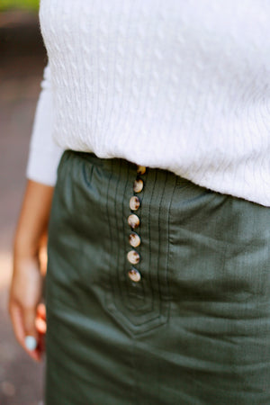 F&H Women's Button Front Skirt Hunter Green