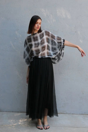 Louiza Babouryan Silk Organza Blouse Plaid