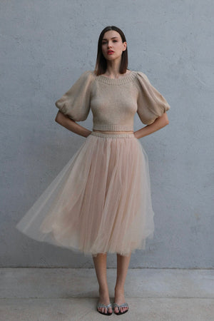 Louiza Babouryan Puff Sleeve Sweater Champagne