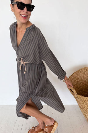 Two New York Long Caftan Gray Stripe
