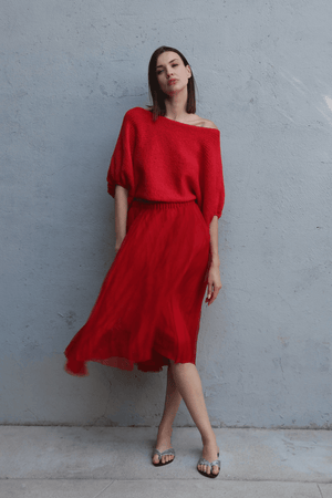 Louiza Babouryan Silk Organza Skirt Red