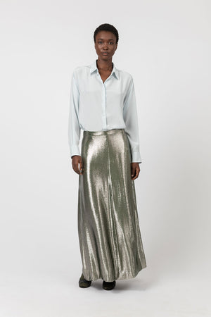 Indress Garonne Silk Lurex Skirt Silver Green