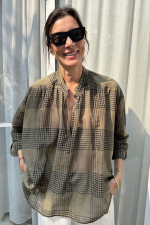 Two New York Plaid Snap Button Shirt Olive Plaid