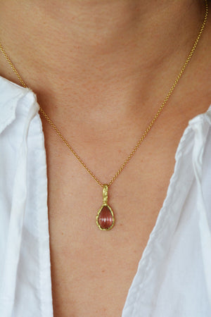 Hand Carved Pink Tourmaline Necklace