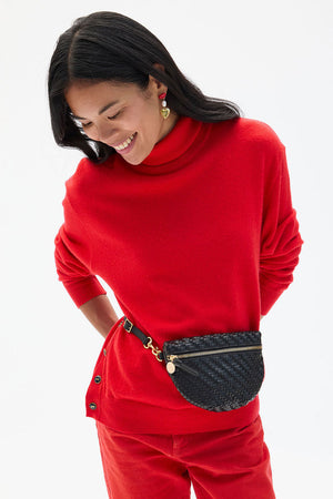 Clare V. Petite Fanny Bag Woven Zig Zag Black