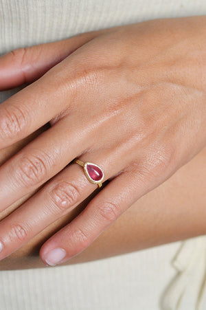 Pink Tourmaline Pear Shaped Textured Ring