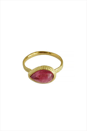 Pink Tourmaline Pear Shaped Textured Ring