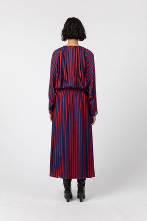 Indress Escaut Silk Stripe Dress Scarlet Blue
