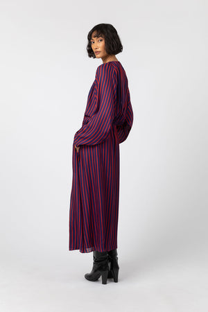Indress Escaut Silk Stripe Dress Scarlet Blue