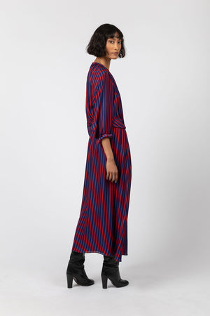 Indress Escaut Silk Stripe Dress Scarlet Blue