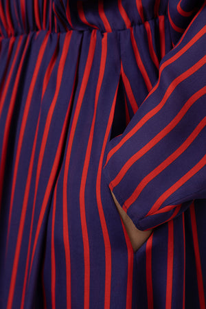 Indress Escaut Silk Stripe Dress Scarlet Blue