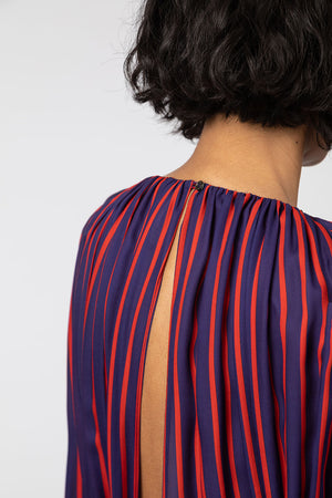 Indress Escaut Silk Stripe Dress Scarlet Blue