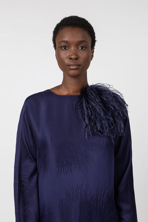 Indress Tibre Silk Jacquard Kimono Dress Ink