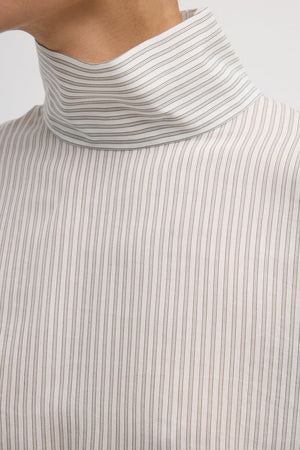 Tibi Striped Silk Funnel Neck Shirt White Grey