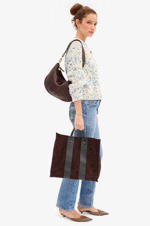 Clare V Simple Tote Truffle with Racing Stripes