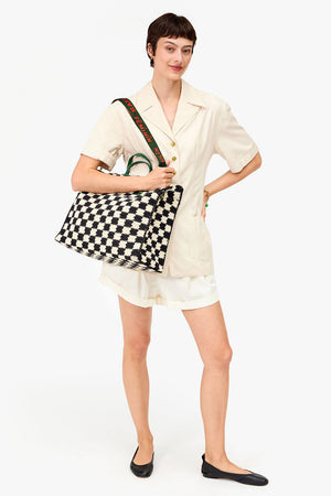 Clare V. Crochet Checker Simple Tote Black Cream