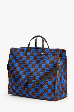 Clare V. Crochet Checker Simple Tote Deep Blue Chocolate