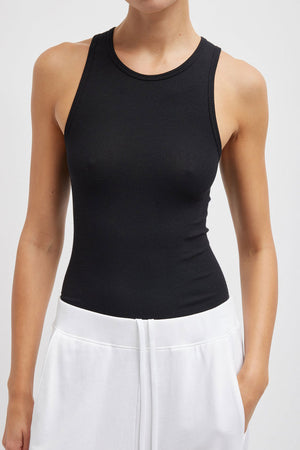 Tibi Circular Fine Rib Tank Black