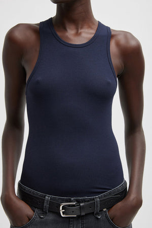Tibi Circular Fine Rib Tank Navy
