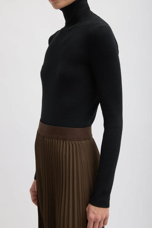 Tibi Ribbed Turtleneck Pullover Black
