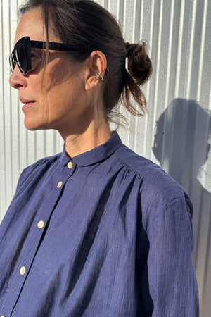 Two New York Round Collar Button Shirt Blue Stripe
