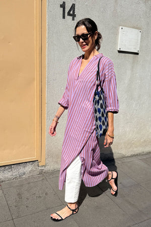 Two New York Viola Long Caftan Rouge Purple Stripe